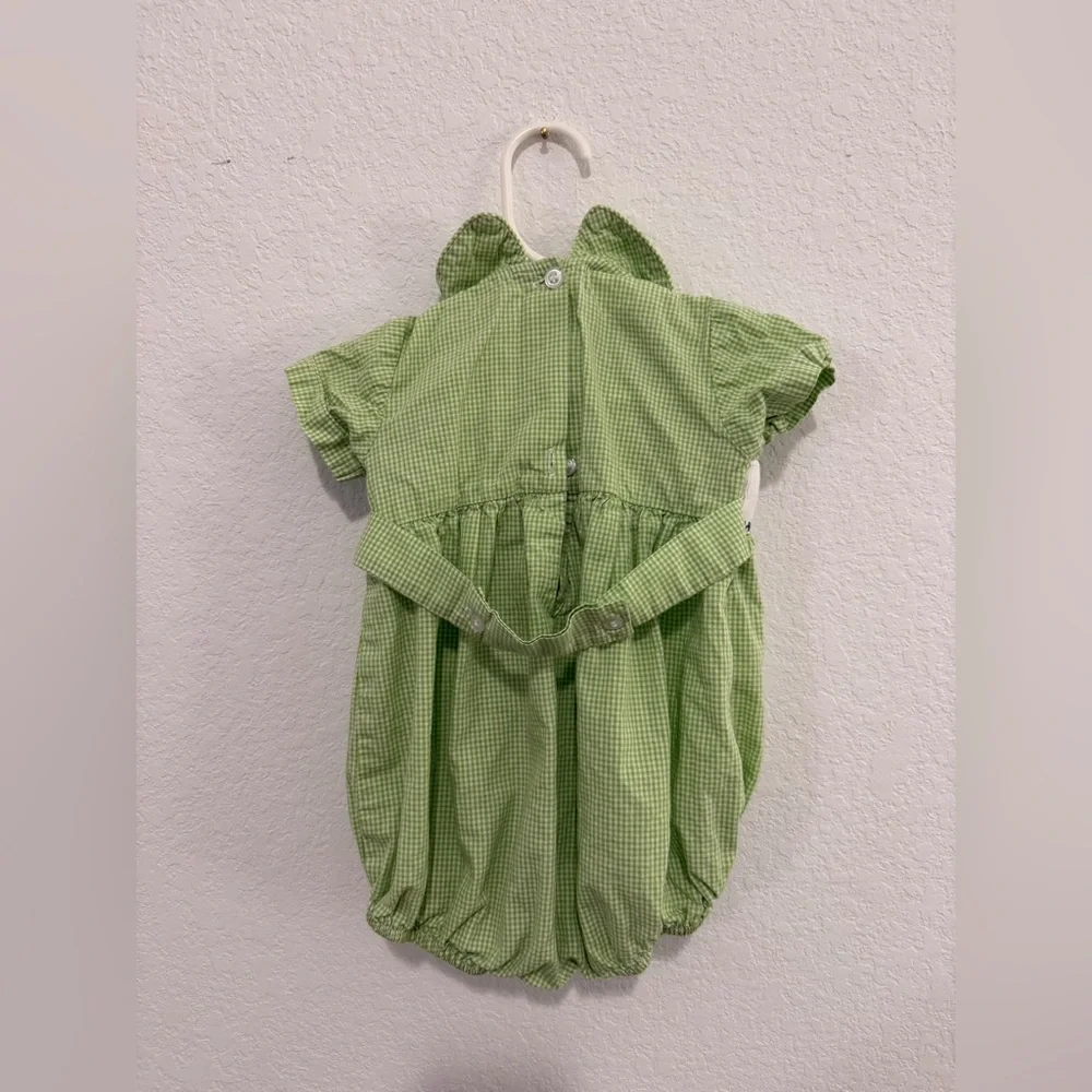 Baby Boy Smocked Bubble Size 6M Classic Whimsy Green and White - Picture 3 of 4